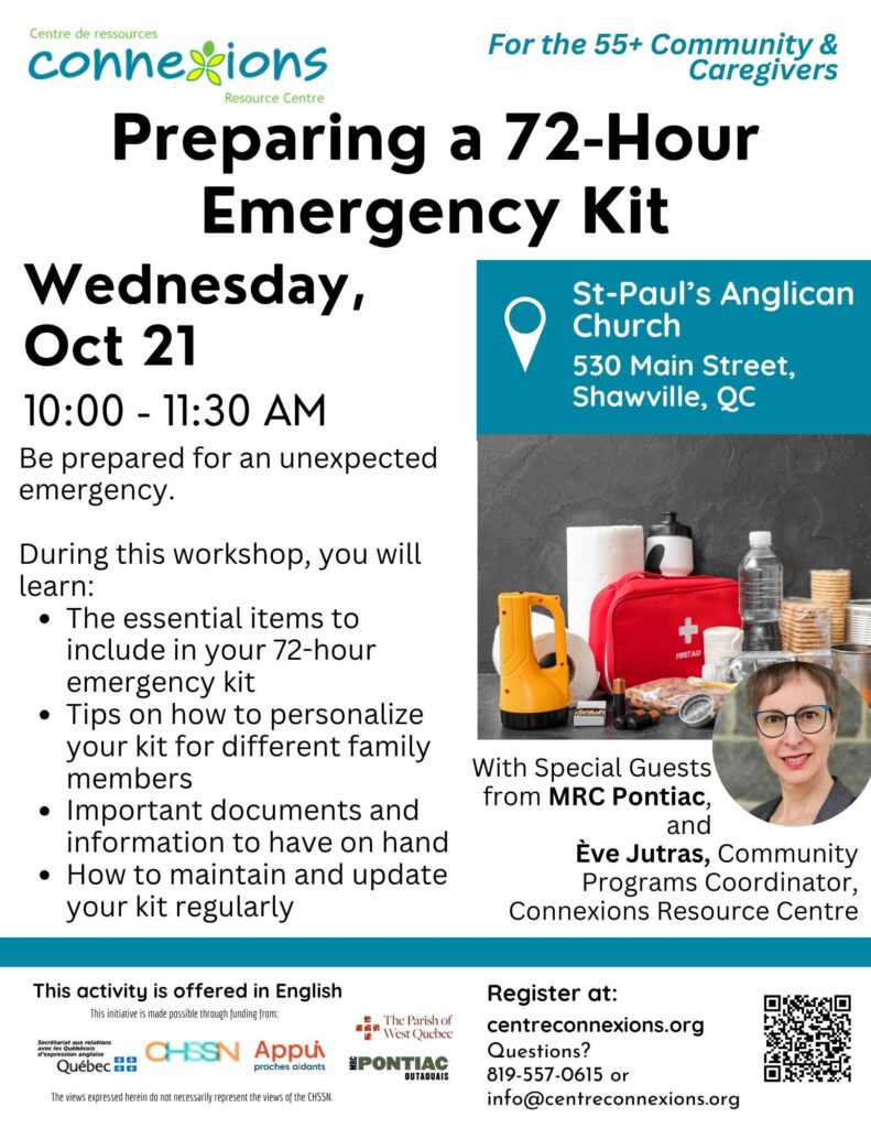 Atelier de Connexions : Préparer une trousse d'urgence de 72 heures